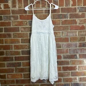 Miss June Womens 2 Lace Floral Embroidered Spaghetti Strap Boho Slip Dress White